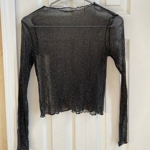 Black sparkly sheer long sleeved crop top